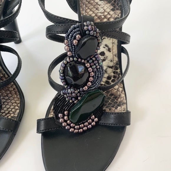 Gianni Bini Stone and Bead Strappy Heel Leather Sandals 8.5 - Picture 5 of 12